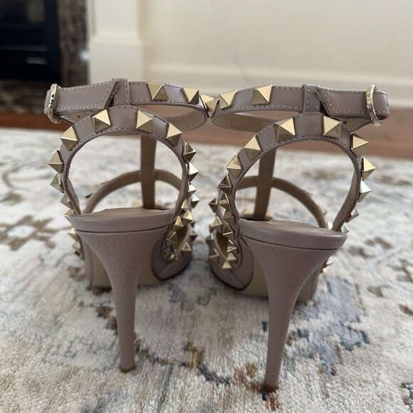 Valentino Rockstud Heels Ankle Strap P45 Nude Leather - Picture 2 of 5